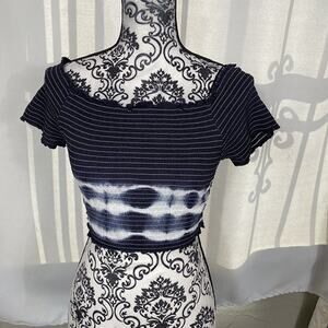 Goa Beachwear by Japna navy tie dyed striped stretchy crop top. size S